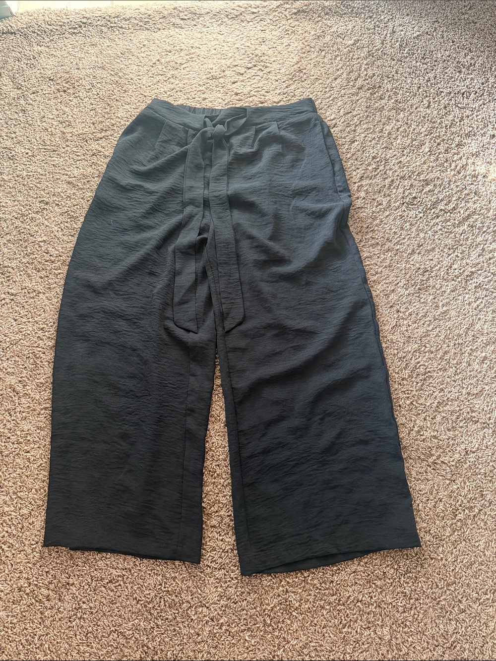 Girls' Black Wide Leg Tie-Waist Pants